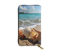 LKTPSKQRY Damen-Geldbörse, Leder, schmal, lang, Kartenhalter, Reißverschluss, Clutch, Muscheln, Seestern am Strand, Reisebrieftasche