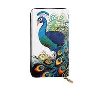 LKTPSKQRY Damen-Geldbörse, Leder, schmal, lang, Kartenhalter, Reißverschluss, Clutch, Pfauenmuster, Reisegeldbörse