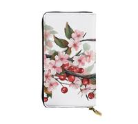 LKTPSKQRY Damen-Geldbörse, Leder, schmal, lang, Kartenhalter, Reißverschluss, Clutch, realistische Kirschblumen, Reisegeldbörse