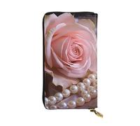 LKTPSKQRY Damen-Geldbörse, Leder, schmal, lang, Kartenhalter, Reißverschluss, Clutch, Rose und Perlen, Reisegeldbörse