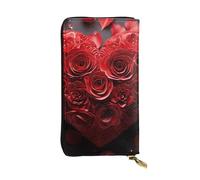 LKTPSKQRY Damen-Geldbörse, Leder, schmal, lang, Kartenhalter, Reißverschluss, Clutch, rote Rose, Liebe, Herz, Reisegeldbörse