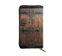 LKTPSKQRY Damen-Geldbörse, Leder, schmal, lang, Kartenhalter, Reißverschluss, Clutch, rustikaler Stall, Holztür, Reisegeldbörse