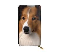 LKTPSKQRY Damen-Geldbörse, Leder, schmal, lang, Kartenhalter, Reißverschluss, Clutch, Shetland Sheepdog, Reise-Geldbörse