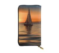 LKTPSKQRY Damen-Geldbörse, Leder, schmal, lang, Kartenhalter, Reißverschluss, Clutch, Sonnenuntergang, Strand, Segelboot, Reise