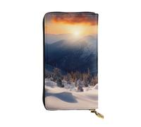 LKTPSKQRY Damen-Geldbörse, Leder, schmal, lang, Kartenhalter, Reißverschluss, Clutch, Sonnenuntergang, Winter, Berge, Reise-Geldbörse