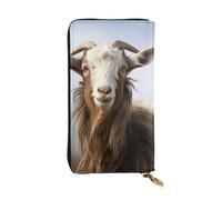 LKTPSKQRY Damen-Geldbörse, Leder, schmal, lang, Kartenhalter, Reißverschluss, Clutch, Tier, Ziege, Reisegeldbörse