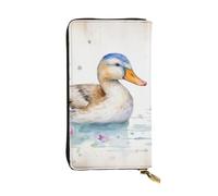 LKTPSKQRY Damen-Geldbörse, Leder, schmal, lang, Kartenhalter, Reißverschluss, Clutch, Wasserfarben, Ente, Reisegeldbörse