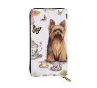 LKTPSKQRY Damen-Geldbörse, Leder, schmal, lang, Kartenhalter, Reißverschluss, Clutch, Yorkshire Terrier, Teeparty, Schmetterlinge, Rosen, Reisegeldbörse