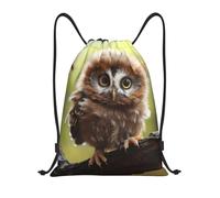 LKTPSKQRY Kordelzug Rucksack Sport Gym Sackpack Echte Nette Eulen Cinch Tasche Wasserdichte String Tasche Leichte Schwimmen Tasche, Schwarz, S