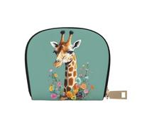LKTPSKQRY Kreditkartenetui aus Leder für Damen und Herren, Mini-Münzgeldbörse, Giraffe mit Blumen, Kleingeldbörse mit Reißverschluss, Visitenkartenetui
