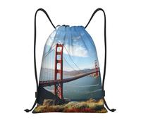 LKTPSKQRY Rucksack mit Kordelzug, San Francisco, Golden Gate Bridge, wasserdicht, leicht, Schwimmtasche, Schwarz , S