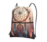 LKTPSKQRY Rucksack mit Kordelzug, wasserdicht, Sport, Turnbeutel, Indianer-Traumfänger, Cinch-Sack, Schwarz , One size