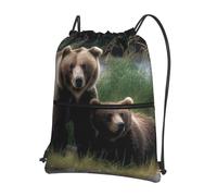 LKTPSKQRY Rucksack mit Kordelzug, wasserdicht, Sporttasche mit Bärenmotiv, Schwarz , One size