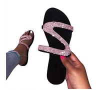 LLDG Damen Flip Flops Retro Strass Glitzer Flache Hausschuhe Lässige Slip-On Zehentrenner Sandaletten Peep Toe Römersandalen Offenen Zehen Strandsandalen Leicht Slippers Sommerschuhe Mode Hausschuhe