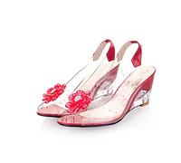 LLDG Damen Keilabsatz Sandalen Pumps Strass Blume Wedge Peep Toe Sandaletten Süße Mode Slingback Sommerschuhe Elegante durchsichtigem Plateau Sandalen Zarte Strandsandalen Vintage rutschfest Slipper