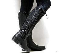 LLDG Damen Kniehohe Stiefel Flach Mit Absatz - Overknee Mode Schnürstiefel Elegant Langschaft Vintage Winterstiefel Rutschfest Warm Schneestiefel