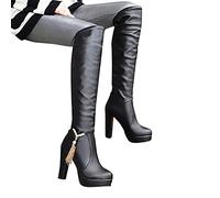 LLDG Damen Langschaft High Heel Boot - Overknee Plateau Stiefel mit Blockabsatz - Vintage Hohe Ritterstiefel zum Schnüren - Plattform Reitstiefel - Elegante Kleid Stiefel