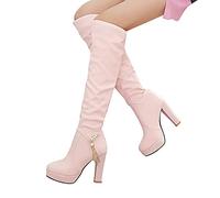 LLDG Damen Langschaft Stiefel Mode High Heel Boot Overknee Stiefel Plateau Stiefel mit Blockabsatz Vintage Hohe Ritterstiefel zum Schnüren Plattform Reitstiefel Elegante Kleid Stiefel