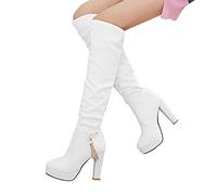 LLDG Damen Langschaft Stiefel Mode High Heel Boot Overknee Stiefel Plateau Stiefel mit Blockabsatz Vintage Hohe Ritterstiefel zum Schnüren Plattform Reitstiefel Elegante Kleid Stiefel