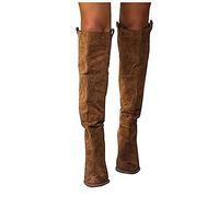 LLDG Damen Overknee Stiefel aus Veloursleder Langschaft Cowboy Stiefel mit rundem Kopf Stretch Boots Pumps Modische Halblange Stiefel sexy Biker Boots Mode-Stiefel Schlupfstiefel westernstiefel