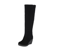 LLDG Damen Overknee Stiefel Mode Wildleder Schneestiefel Plüsch Faltbare Kniehohe Langschaft Schlupfstiefel Mit Keilabsatz Übers Knie Warme Gefüttert Winterstiefel