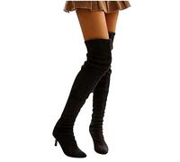 LLDG Damen Overknee Stiefel Stretch Langschaft Schlupfstiefel mode Hoch Stiefel Leicht Kniehohe Stiefel mit Pfennigabsatz elegant Stilettos übers Knie Stiefel Vintage Winterstiefel weitschaftstiefel