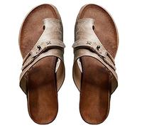 LLDG Damen Pantoffeln Flache Flip Flops mode Vintage Zehentrenner Sandalen Retro Lässige Zehe Ring Gladiator Sandaletten mit niedrigem Absatz Peep Toe Slipper Atmungsaktiv Hausschuhe, Silber, 38 EU