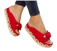LLDG Sandaletten Damen Plateau Peeptoes Pantoffeln schleife Fischmaul Espadrilles Retro rutschfest Römersandalen Lässige Pumps Modische slip on Sommerschuhe Strandsandalen Flip Flops, Rot, 40 EU