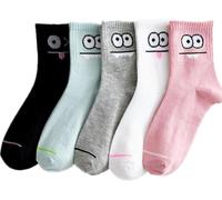 LLECDASEUI 5 Paare Niedlich Baumwolle Crew-Socken Für Frauen Teenager Mädchen - Ästhetische Grafik Knöchel Socken Bär Herz Kawaii JK Socken (# 1)