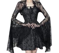 LLECDASEUI Bolero Shrug Top Trad Goth Schwarze Schals und Tücher für Gothic Rave Festival Abendkleider Kurze Strickjacke (Schwarz,S)