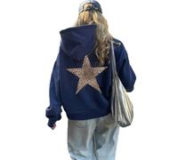 LLECDASEUI Damen Gepard Leopard Star Hoodie Grafik Print Fleece Y2k Übergroßes Kapuzen-Sweatshirt (Blau-a,L)