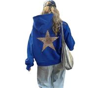 LLECDASEUI Damen Gepard Leopard Star Hoodie Grafik Print Fleece Y2k Übergroßes Kapuzen-Sweatshirt (Blau-b,M)