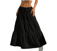LLECDASEUI Damen Gerüschter gestufter Maxirock Sommer Boho Fließend A-Linie Röcke Y2k Hohe Taille Langer Rock Strand Streetwear (S)