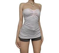 LLECDASEUI Damen Gestreiftes Röhrenoberteil Fairy Grunge Y2k Ärmellos Bandeau Tops Sommer Coquette (Rosa,S)