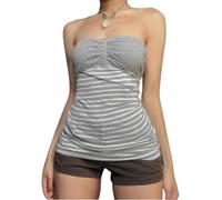LLECDASEUI Damen Gestreiftes Röhrenoberteil Fairy Grunge Y2k Ärmellos Bandeau Tops Sommer Coquette (Grau,L)
