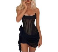 LLECDASEUI Damen Mini Kleid Floral Korsett Kleid Drapiertes Spitzen-Top-Kleid Cocktail Kleid Sexy 2024 Sommer Trendy (S,Schwarz)