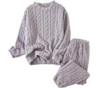 LLECDASEUI Damen-Pyjama-Set mit Zopfmuster, flauschiger Fleece-Pullover, Hose, weiche Lounge-Sets, Winter-Pyjama, Nachtwäsche, violett, M