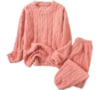 LLECDASEUI Damen-Pyjama-Set mit Zopfmuster, flauschiger Fleece-Pullover, Hose, weiche Lounge-Sets, Winter-Pyjama, Nachtwäsche, rot, M