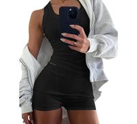 LLECDASEUI Damen Pyjama Sets Casual ärmelloses Tank Top und Shorts Rippenstrick 2 Stück Lounge Set (Schwarz,M)