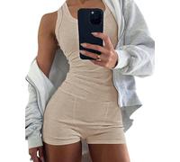 LLECDASEUI Damen Pyjama Sets Casual ärmelloses Tank Top und Shorts Rippenstrick 2 Stück Lounge Set (Khaki,M)