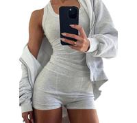 LLECDASEUI Damen Pyjama Sets Casual ärmelloses Tank Top und Shorts Rippenstrick 2 Stück Lounge Set (Grau,M)