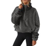 LLECDASEUI Damen Sherpa Sweatshirts mit halbem Reißverschluss Übergroße Pullover Langärmelig Viertel Zip Up Hoodies kuschelig Fleece-Pullover (Dunkelgrau-A,XXL)