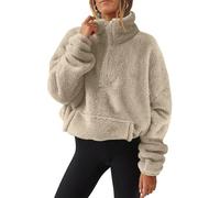LLECDASEUI Damen Sherpa Sweatshirts mit halbem Reißverschluss Übergroße Pullover Langärmelig Viertel Zip Up Hoodies kuschelig Fleece-Pullover (Beige,XXL)