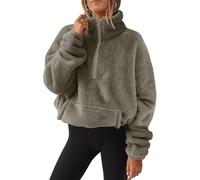 LLECDASEUI Damen Sherpa Sweatshirts mit halbem Reißverschluss Übergroße Pullover Langärmelig Viertel Zip Up Hoodies kuschelig Fleece-Pullover (Grau,S)