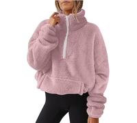 LLECDASEUI Damen Sherpa Sweatshirts mit halbem Reißverschluss Übergroße Pullover Langärmelig Viertel Zip Up Hoodies kuschelig Fleece-Pullover (Rosa,XL)