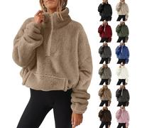 LLECDASEUI Damen Sherpa Sweatshirts mit halbem Reißverschluss Übergroße Pullover Langärmelig Viertel Zip Up Hoodies kuschelig Fleece-Pullover (Khaki,S)