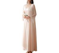 LLECDASEUI Damen Victorian Palace Langarm Maxi Nachthemden Vintage Spitze Bestickt Nachthemd Süße Prinzessin Pyjama, rose, 46