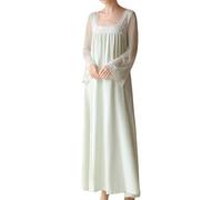 LLECDASEUI Damen Victorian Palace Langarm Maxi Nachthemden Vintage Spitze Bestickt Nachthemd Süße Prinzessin Pyjama, grün, 46