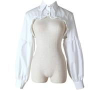 LLECDASEUI Falscher Kragen Abnehmbar Halbes Hemd Bluse Falscher Kragen Lange Ärmel Party-Kleider Kropftop Für Frauen Mädchen (S-L,B-weiß)