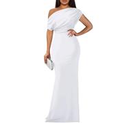 LLECDASEUI Frauen Elegant Formal Abend Maxikleid 2025 Sexy Ärmellos Schulterfrei Bodycon Lange Kleider Party Abschlussball Hochzeit Kleid (L,Weiß)